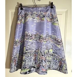 JW Junction West Silk Skirt Venice Scene Lavender Anthropologie Style Size 6